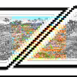 Charles Fazzino- 3D Construction Silkscreen Serigraph "O Beautiful for Spacious: Artist: Charles Fazzino. Medium: 3D Construction Silkscreen Serigraph. Title: O Beautiful for Spacious Skies...America...America. Size: 26" x 32". Measures approx. 34" x 41" (framed). Signature: Hand