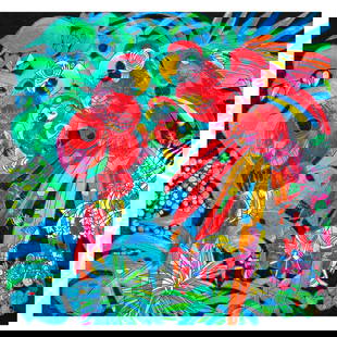 Jian Tie Feng- Serigraph "Birds of Paradise": Artist: Jian Tie Feng. Medium: Serigraph. Title: Birds of Paradise. Size: 36" x 36". Signature: Hand Signed and Numbered. Reference#: 80549.