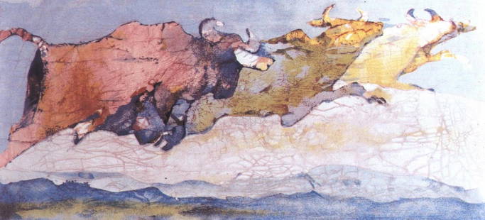 Edwin Salomon- Original Serigraph "Stampede": Artist: Edwin Salomon. Medium: Original Serigraph. Title: Stampede. Size: 12.5" x 28". Signature: Hand Signed by the Artist. Certificate of Authenticity: From the publisher. Reference#: 21174.