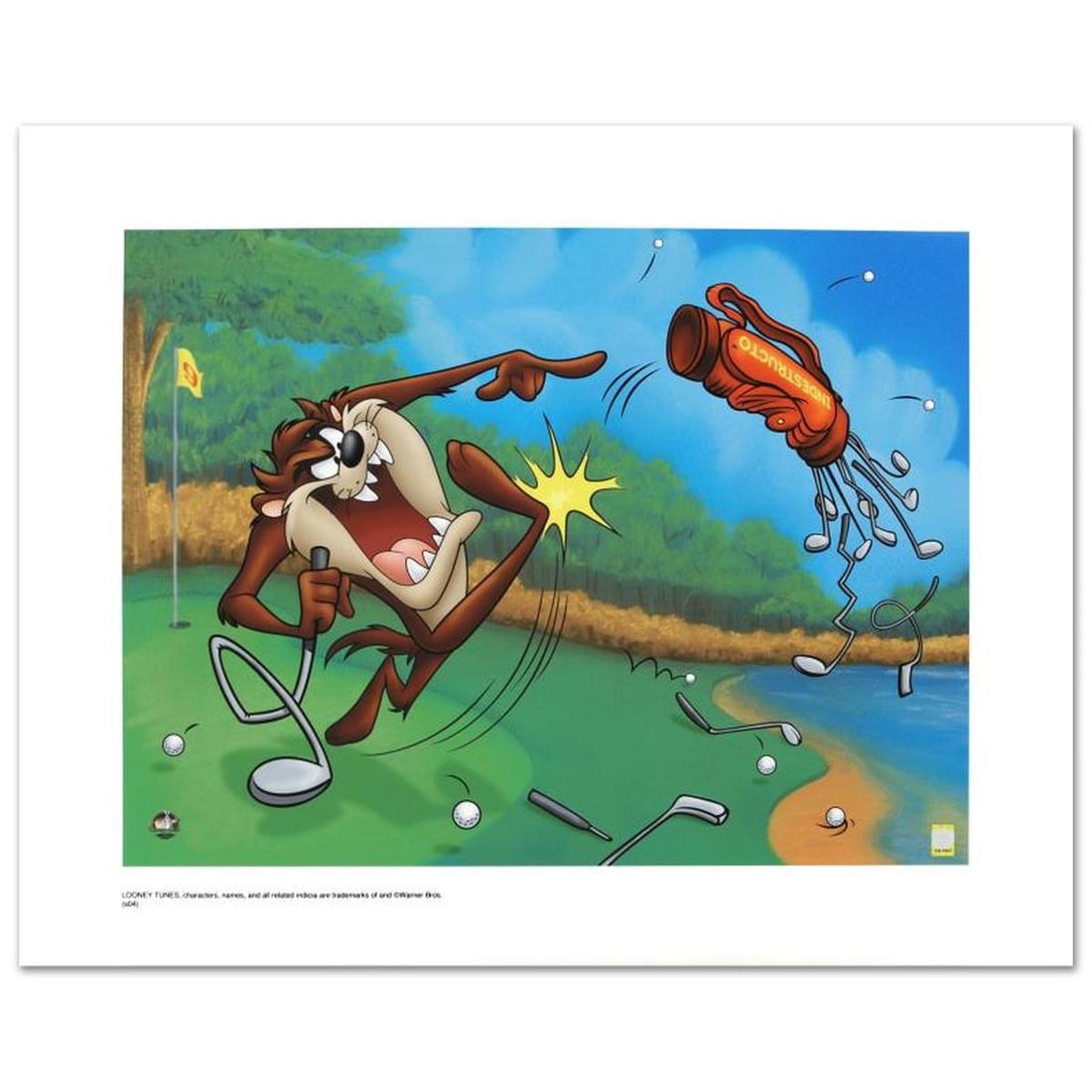 Terrible Taz Golf Limited Edition Giclee from Warner Bros., Numbered with Hologram Seal and: Terrible Taz Golf is a limited edition giclee on paper from Warner Bros., numbered with hologram seal of Authenticity. Also, includes Certificate of Authenticity! Measures approx. 20" x 16" (with bord