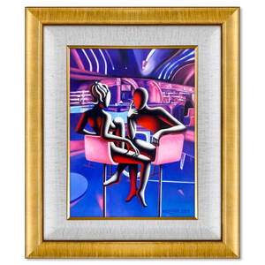 Mark Kostabi, "Tell Me More" Framed Original Oil Painting on Canvas, Hand Signed with COA