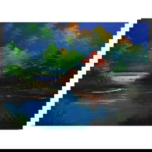 Richard Leung, "Autumn Lake" Original Oil Painting on Canvas, Hand Signed with Letter of: Autumn Lake is an original oil painting on canvas by Richard Leung, hand signed by the artist. Includes Letter of Authenticity. Measures approx. 24" x 18" (image). Reference#: 86802.