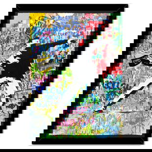 Mr. Brainwash, "Banksy Thrower" Framed Mixed Media Original, Hand Signed with Certificate of: Banksy Thrower is a mixed media original on deckle edge paper by Mr. Brainwash, hand signed inverso and bearing the thumbprint of the artist. This piece comes custom framed. Includes Certificate of Au