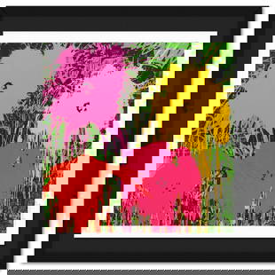 Mr Brainwash- Silkcreen on Paper "Flowarh$, 2021": Artist: Mr Brainwash. Medium: Silkcreen on Paper. Title: Flowarh$, 2021. Size: 24" x 24". Measures approx. 30" x 30" (framed). Signature: Hand signed and numbered. Certificate of Authenticity: Is incl