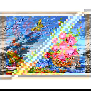 Eugene Poliarush- Original Oil on Canvas "Love Boat": Artist: Eugene Poliarush. Medium: Original Oil on Canvas. Title: Love Boat. Size: 30" x 40". Measures approx. 34" x 43" (framed). Signature: Hand signed by the artist. Certificate of Authenticity: Is