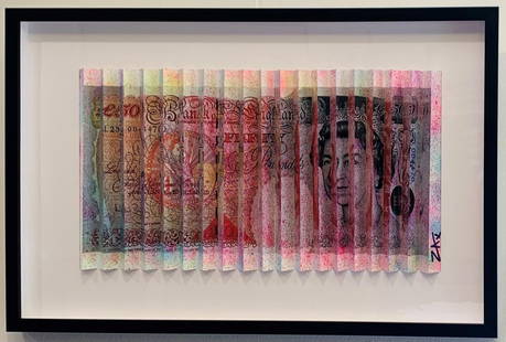 E.M. Zax- 3D unique wall sculpture "UK BILL": Artist: E.M. Zax. Medium: 3D unique wall sculpture. Title: UK BILL. Measures approx. 19" x 29" (framed). Signature: Hand Signed. Reference#: 58218.