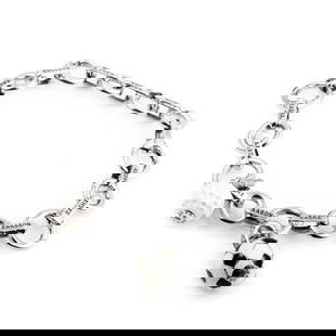 AARON BASHA 18K WHITE GOLD DIAMOND SPORTS CHARM BRACELET: Indulge yourself with this fantastically designed charm bracelet from Aaron Basha! The bracelet is made of 18K white gold and is comprised of heart-shaped links. Dangling from the links are a lacquere