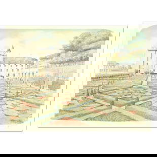 Rolf Rafflewski, "Chateau Villandry Gardens" Limited Edition Lithograph, Numbered and Hand Signed.: Chateau Villandry Gardens is a limited edition lithograph on paper by Rolf Rafflewski, numbered and hand signed by the artist! Measures approx. 29.5" x 21" (border). 27" x 19" (image). Reference#: