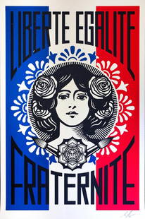Shepard Fairey- Offset Lithograph "LIBERTÉ EGALITÉ FRATERNITÉ": Artist: Shepard Fairey. Medium: Offset Lithograph. Title: LIBERTÉ EGALITÉ FRATERNITÉ. Size: 36" x 24". Signature: Hand Signed by the artist. Additional: Hand signed offset Lithograph. Reference#: 2