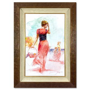 Pino (1939-2010), "Seaside Gathering" Framed Original Oil Painting on Board, Hand Signed with Letter