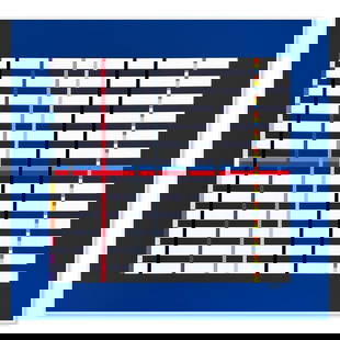 Yaacov Agam- Silkscreen Serigraph "Hommage du Mondrian (Dark Blue)": Artist: Yaacov Agam. Medium: Silkscreen Serigraph. Title: Hommage du Mondrian (Dark Blue). Size: 26.5" x 28". Signature: Signed and Numbered. Certificate of Authenticity: Is included. Reference#: 4905