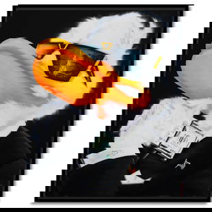 Viqa- Original Oil on Canvas with Collage "Donald Duck Boss": Artist: Viqa. Medium: Original Oil on Canvas with Collage. Title: Donald Duck Boss. Size: 28" x 23". Measures approx. 29" x 25" (framed). Signature: Hand signed by the artist. Certificate of Authentic