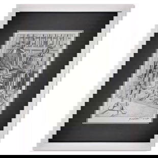 Mark Kostabi, "Mary's Moment in Homage to Mary Quaint" Framed Original Drawing on Paper, Hand Signed: Mary's Moment in Homage to Mary Quaint is an original drawing on paper by Mark Kostabi, hand signed by the artist. This piece comes custom framed. Includes Certificate of Authenticity. Measures approx