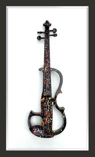 E.M. Zax- Hand painted one-of-a-kind violin wall sculpture: Artist: E.M. Zax. Medium: Hand painted one-of-a-kind violin wall sculpture. Measures approx. 24" x 36" (framed). Signature: Hand Signed. Reference#: 84827.