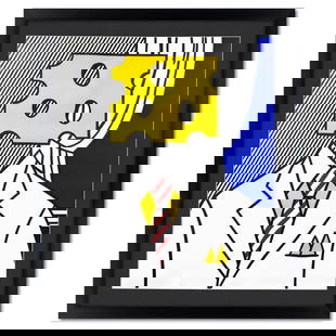 Roy Lichtenstein (1923-1997), Framed Lithograph from 1978 (34" x 41.5") with Letter of Authenticity.: This is a vintage lithograph by Roy Lichtenstein (1923-1997) cropped from the Ace Gallery 1978 poster. This piece comes custom framed and includes a Letter of Authenticity. Measures approx. 34" x 41.5