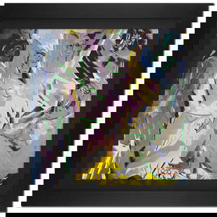 Ringo Daniel Funes (Protege of Andy Warhol's Apprentice, Steve Kaufman), "Picasso Dancers" Framed: Picasso Dancers is a one-of-a-kind hand-pulled mixed media silkscreen on canvas by Ringo (Daniel Funes) - protege of Andy Warhol's apprentice, Steve Kaufman.This piece is hand signed by the artist and
