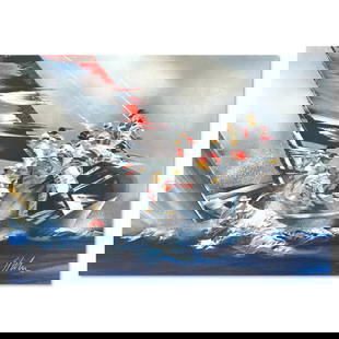 Victor Spahn, "America's Cup - Alinghi" hand signed limited edition lithograph with Certificate of: America's Cup - Alinghi is a limited edition lithograph on paper by Victor Spahn. Printed at Art-Lithographies workshop in Paris, the piece is hand signed by the artist and comes with a certificate of