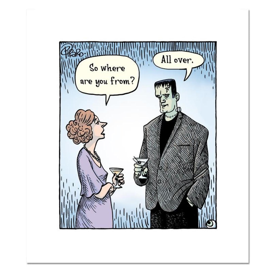 Bizarro, "Frankenstein From" Numbered Limited Edition Hand Signed by Creator Dan Piraro; Letter of: Frankenstein From is a limited edition giclee on paper by Dan Piraro, creator of the critically acclaimed and award winning comic strip, Bizarro! This piece is numbered and hand signed by the artist a