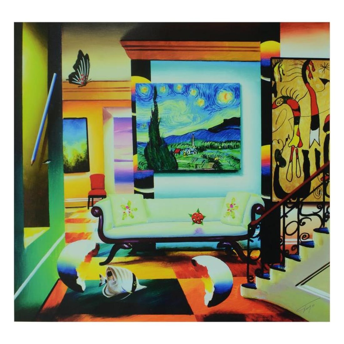 Ferjo, "Salon Of Van Gogh" Limited Edition on Canvas, Numbered and Signed with Letter of: Salon Of Van Gogh is a limited edition giclee on canvas, bearing Ferjo's authorized signature. Includes Letter of Authenticity. Measures approx. 24" x 22" (image). This item requires special handling