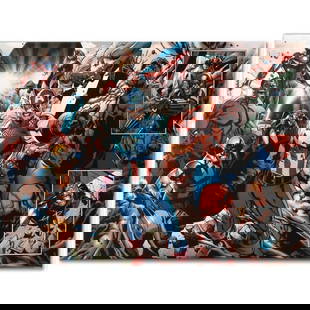Marvel Comics "Earthfall #2" Numbered Limited Edition Giclee on Canvas by Tan Eng Huat with COA.: A piece of comic book history, this limited edition, from original art by Tan Eng Huat, depicts Iron Man, Red Hulk, Wolverine, Valkyrie, Ms.Marvel, Captain America, Thing, and Spider-Man. Named 'Best