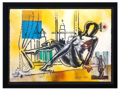 Mark Kostabi- Original Mixed Media on Paper "When Chances Breath, 2022": Artist: Mark Kostabi. Medium: Original Mixed Media on Paper. Title: When Chances Breath, 2022. Size: 30" x 40". Measures approx. 35" x 47" (framed). Signature: Hand Signed by the artist. Certificate o