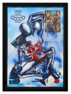 Mark Kostabi- Original Mixed Media on Paper "The Ecstasy of Existence, 2022": Artist: Mark Kostabi. Medium: Original Mixed Media on Paper. Title: The Ecstasy of Existence, 2022. Size: 40" x 30". Measures approx. 47" x 35" (framed). Signature: Hand Signed by the artist. Certific