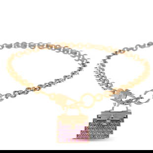 HERMES AMULETTES KELLY 18K ROSE GOLD PINK SAPPHIRE BRACELET: This Hermes Amulettes Kelly bracelet brings the luxury brands iconic leather goods to the world of precious jewelry. On this impeccably crafted piece, a perfectly proportioned charm depicting the clas