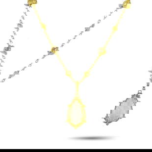 JUDITH RIPKA 18K YELLOW GOLD 0.65CT DIAMOND AND CITRINE NECKLACE: This Judith Ripka necklace is teeming with old fashioned elegance. The textured chain comes to life thanks to a series of stylish heart-shaped accents. Diamonds totaling 0.65 carats provide this piece