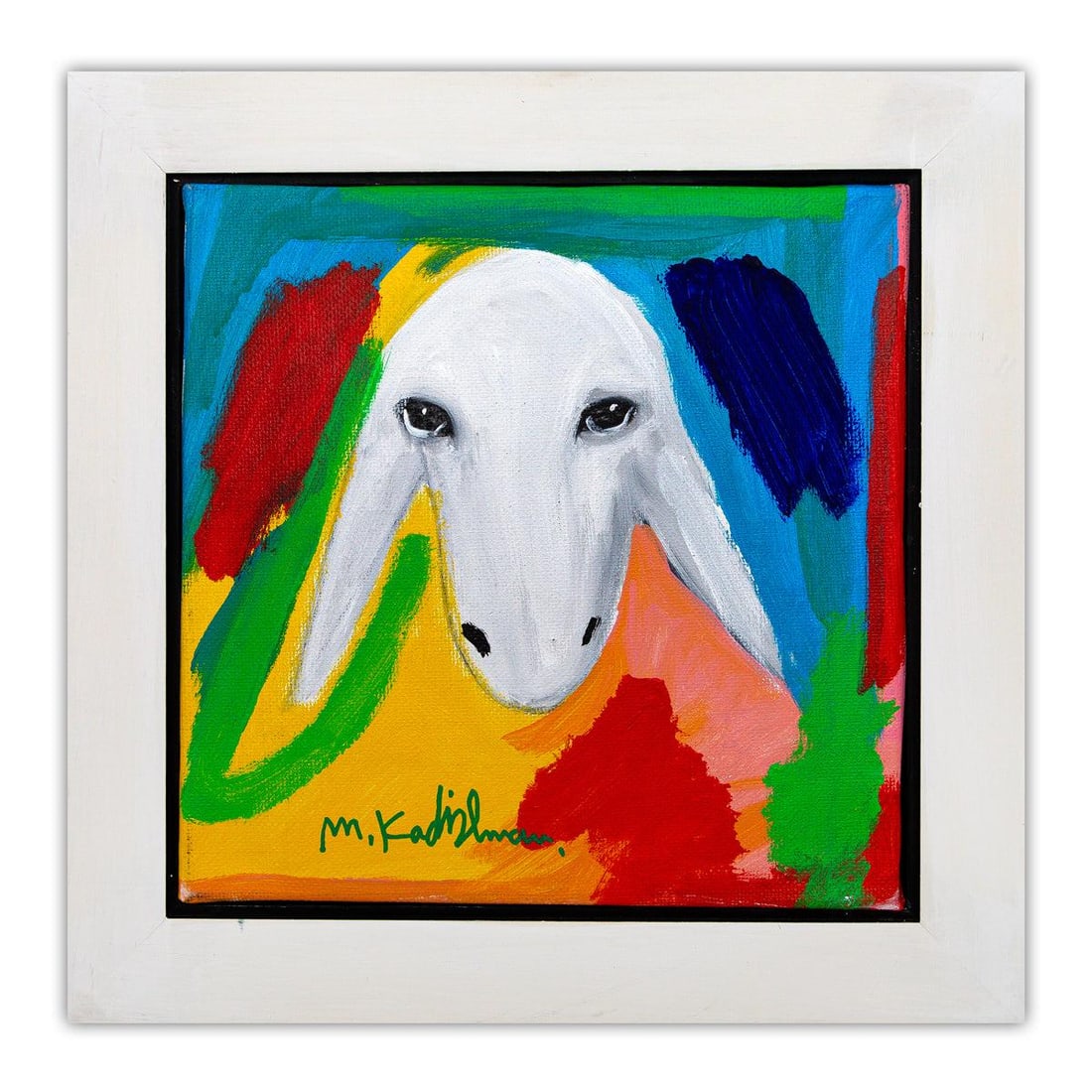 Menashe Kadishman- Original Acrylic on Canvas "Untitled": Artist: Menashe Kadishman. Medium: Original Acrylic on Canvas. Title: Untitled. Size: 12" x 12". Measures approx. 15.5" x 15.5" (framed). Signature: Hand Signed by the Artist. Certificate of Authentic