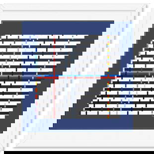 Yaacov Agam- Silkscreeen Serigraph "Homage to Mondrian": Artist: Yaacov Agam. Medium: Silkscreeen Serigraph. Title: Homage to Mondrian. Size: 26" x 27". Measures approx. 34" x 35" (framed). Signature: Hand signed and numbered. Certificate of Authenticity: I