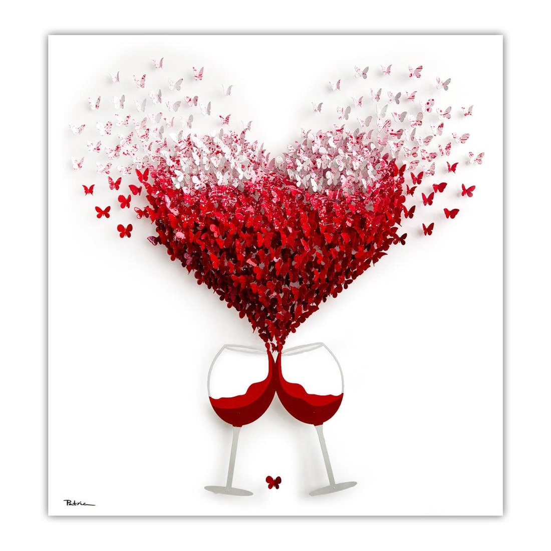 Patricia Govezensky- Original 3D Metal Art on Wood "Two Glasses, One Heart" (1 of 8)