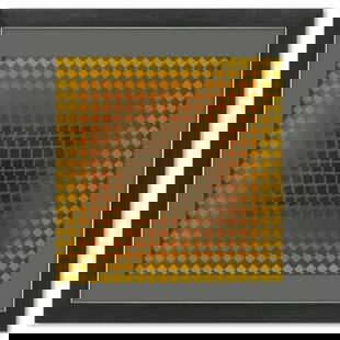 Victor Vasarely (1908-1997), "CTA - 105 de la série CTA - 102" Framed 1971 Heliogravure Print with: CTA - 105 de la série CTA - 102 is a heliogravure print on paper, published in 1971, by Victor Vasarely (1908-1997). This piece comes custom framed, with a letter of authenticity and with a 1976