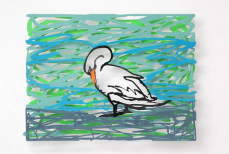 David Gerstein- Mixed Media Cutout Aluminum "Swan lake": Artist: David Gerstein. Medium: Mixed Media Cutout Aluminum. Title: Swan lake. Size: 47" x 35". Signature: Signed and numbered. Certificate of Authenticity: Is included. Additional: Edition of 75.