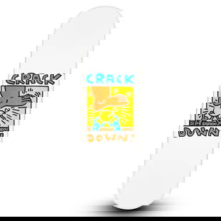 Keith Haring (1958-1990), "Crack Down" Skateboard, Plate Signed with Letter of Authenticity.: Crack Down is a skateboard by Keith Haring (1958-1990), bearing the plate signature of the artist inverso. Includes Letter of Authenticity. Measures approx. 32" x 8.5" (skateboard). Reference#: 86711.