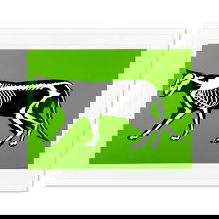 Hijack, "Skeleton Cat (Green)" Framed Limited Edition Silkscreen, Numbered and Hand Signed with: Skeleton Cat (Green) is a limited edition silkscreen on paper by Hijack (son of acclaimed artist Mr. Brainwash), numbered and hand signed by the artist. Includes Letter of Authenticity. This piece com