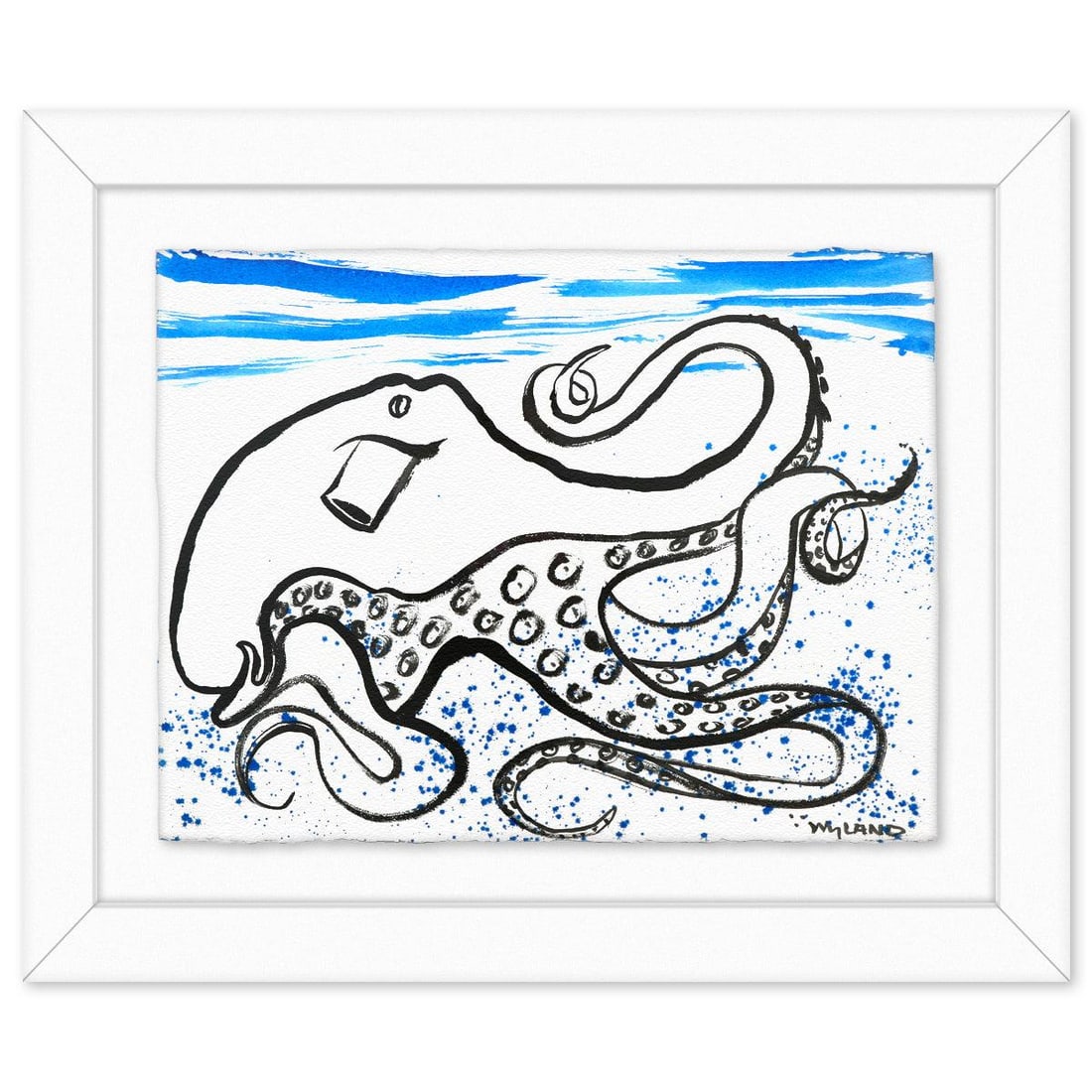 Wyland- Original Sumi Ink Painting "Octopus": Artist: Wyland. Medium: Original Sumi Ink Painting. Title: Octopus. Size: 23" x 30". Measures approx. 33" x 40" (framed). Signature: Hand signed by the artist. Certificate of Authenticity: Is included