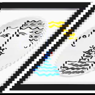 Yuroz, Framed Hand Painted Ceramic Plate, Hand Signed with Letter of Authenticity.: This is a hand painted ceramic plate by Yuroz, hand signed by the artist. This piece comes custom framed floated on linen. Includes Letter of Authenticity. Measures approx. 15.5" x 16" (frame), 11" (d