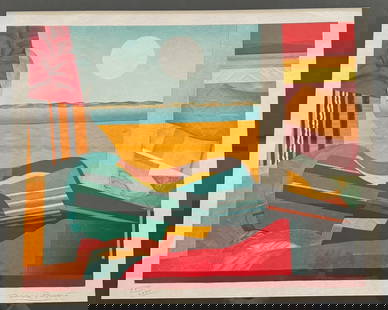 Max Papart- Lithograph on paper: Artist: Max Papart. Medium: Lithograph on paper. Measures approx. 24" x 38" (framed). Signature: Signed. Reference#: 62179.