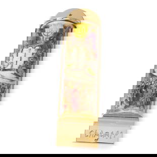 Marc Chagall- Mezuzah/ Silkscreen on 24K gold plated bronze "Ten Commandments": Artist: Marc Chagall. Medium: Mezuzah/ Silkscreen on 24K gold plated bronze. Title: Ten Commandments. Size: 5.1" x 1.4". Certificate of Authenticity: Is included. Additional: Limited edition of 1800.