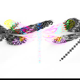 Patricia Govezensky- Original Painting on Cutout Steel "Dragonfly": Artist: Patricia Govezensky. Medium: Original Painting on Cutout Steel. Title: Dragonfly. Size: 7.5" x 12". Signature: Hand Signed by the artist. Certificate of Authenticity: From the publisher. Refer