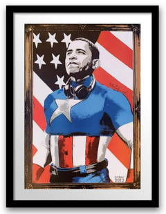 Mr. Brainwash- Original Offset Lithograph on Paper "Obama": Artist: Mr. Brainwash. Medium: Original Offset Lithograph on Paper. Title: Obama. Size: 30" x 20". Measures approx. 38" x 28" (framed). Signature: Plate Signed. Additional: Custom framed. Reference#: