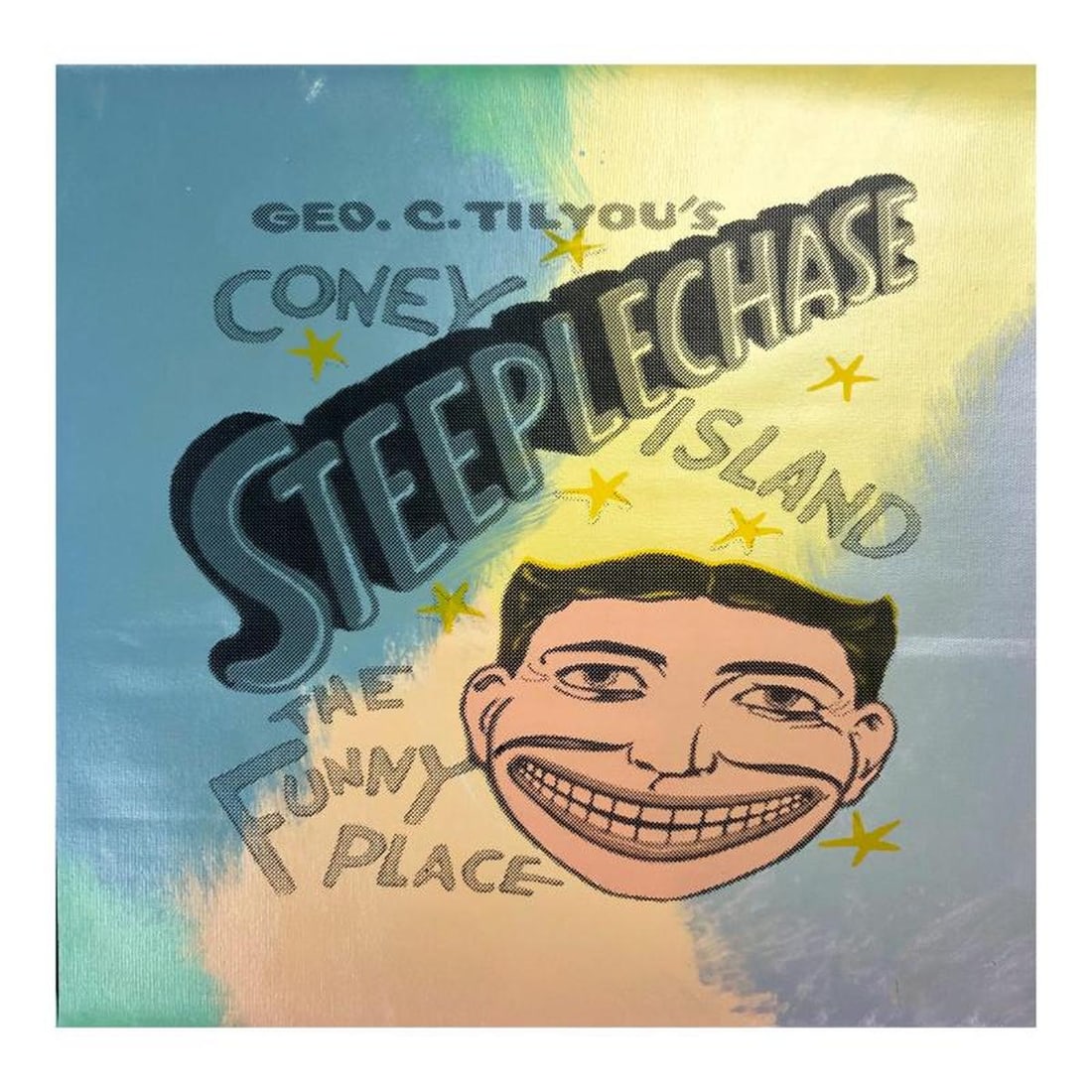 Steve Kaufman (1960-2010) "Steepechase, Coney Island" Hand Signed and Numbered Limited Edition Hand: Steepechase, Coney Island is limited edition hand pulled silkscreen unique mixed media on canvas by Andy Warhol protege Steve Kaufman (1960-2010). This piece is numbered and hand signed inverso and in