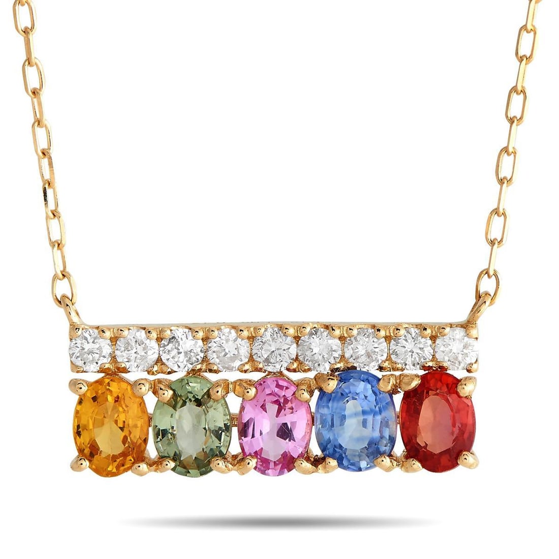 18K YELLOW GOLD 0.17CT DIAMOND AND MULTICOLORED SAPPHIRE NECKLACE (1 of 3)