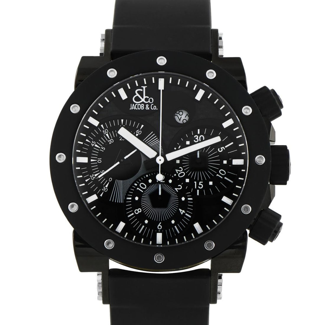 JACOB & CO EPIC II CHRONOGRAPH CARBON DIAL PVD STEEL AND RUBBER WATCH E2R (1 of 4)
