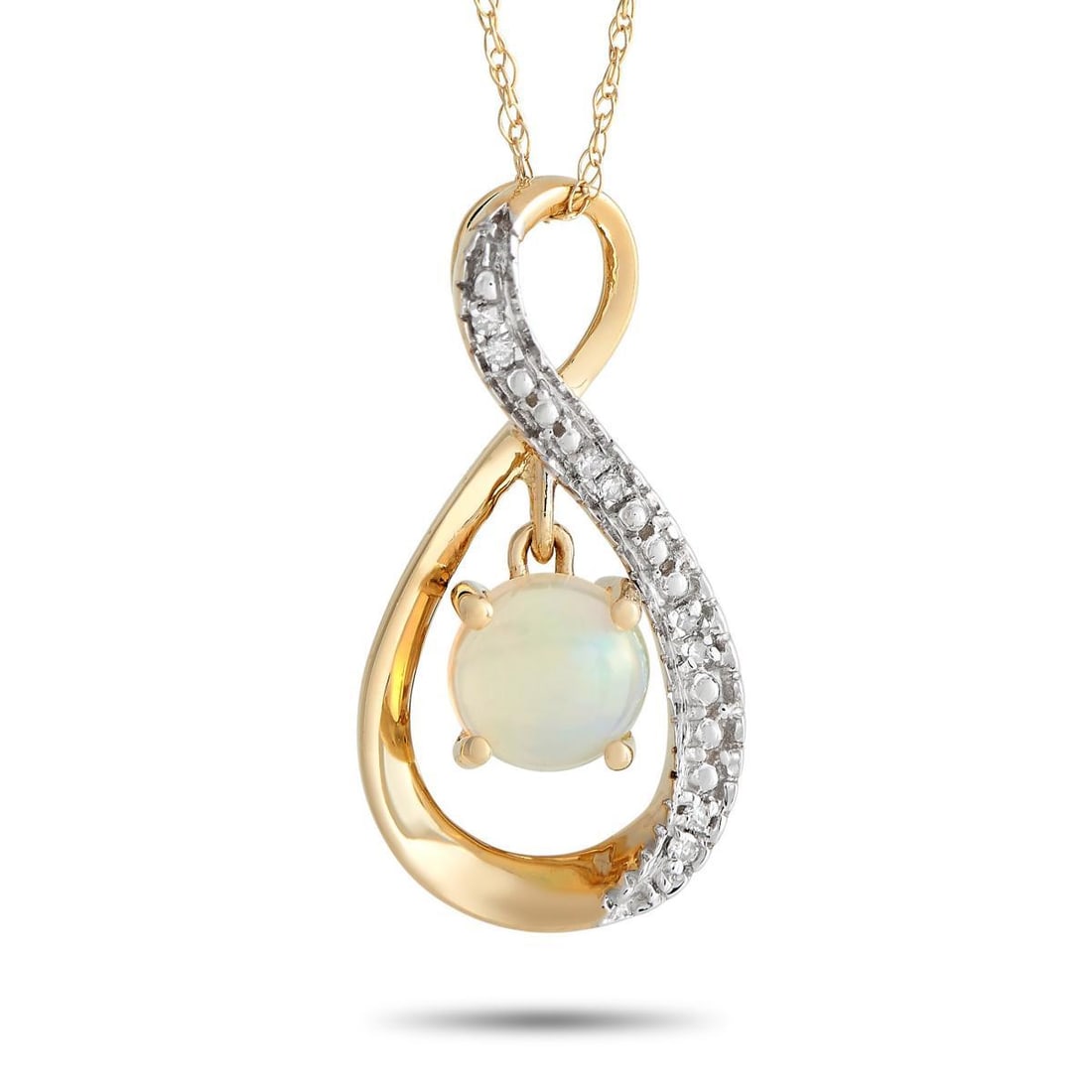 14K YELLOW GOLD 0.03CT DIAMOND AND OPAL PENDANT NECKLACE (1 of 4)