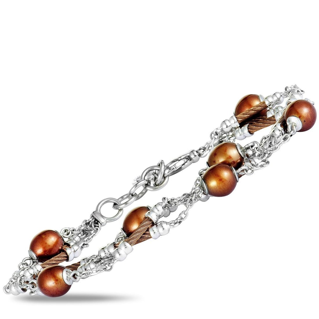 CHARRIOL PEARL STAINLESS STEEL AND BRONZE PVD BROWN PEARLS BRACELET (1 of 4)