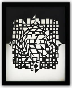Victor Vasarely- Heliogravure Print "Untitled": Artist: Victor Vasarely. Medium: Heliogravure Print. Title: Untitled. Size: 13" x 10". Measures approx. 15" x 12" (framed). Additional: Custom Framed. Reference#: 21536.