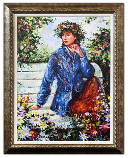 Igor Semeko- Hand Embellished Giclee on Canvas "Flora": Artist: Igor Semeko. Medium: Hand Embellished Giclee on Canvas. Title: Flora. Size: 40" x 30". Measures approx. 45" x 35" (framed). Signature: Hand Signed and Numbered by the artist. Certificate of Au