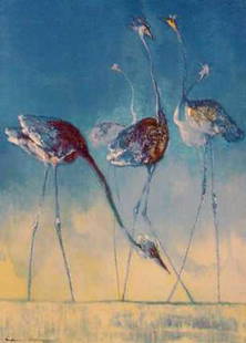 Edwin Salomon- Original Serigraph "Blue Birds": Artist: Edwin Salomon. Medium: Original Serigraph. Title: Blue Birds. Size: 20" x 14.5". Signature: Hand Signed by the Artist. Certificate of Authenticity: From the publisher. Reference#: 21168.