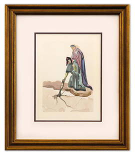 Salvador Dali- Original Color Woodcut on B.F.K. Rives Paper "Inferno 32": Artist: Salvador Dali. Medium: Original Color Woodcut on B.F.K. Rives Paper. Title: Inferno 32. Size: 13" x 10". Measures approx. 22" x 18" (framed). Certificate of Authenticity: Is included. Addition